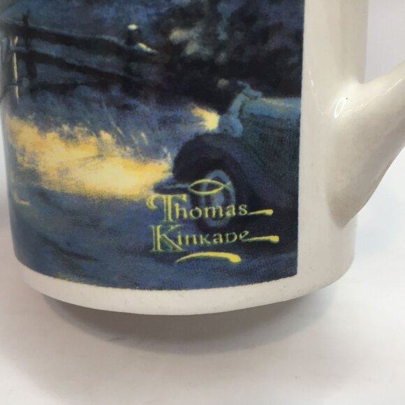 Vtg Thomas Kinkade Winter Evening Memory Covered Bridge Horse Sleigh Coffee Mug - Picture 4 of 10
